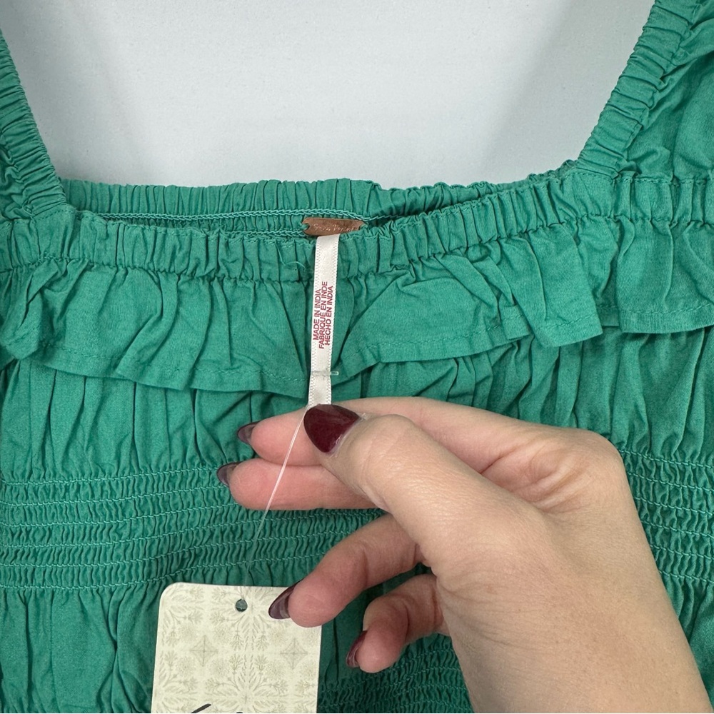 NWT Free People Green Smocked Bell Sleeve Top - Picture 3 of 8